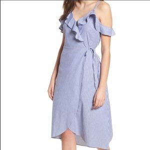 BP Striped Ruffle Wrap Dress